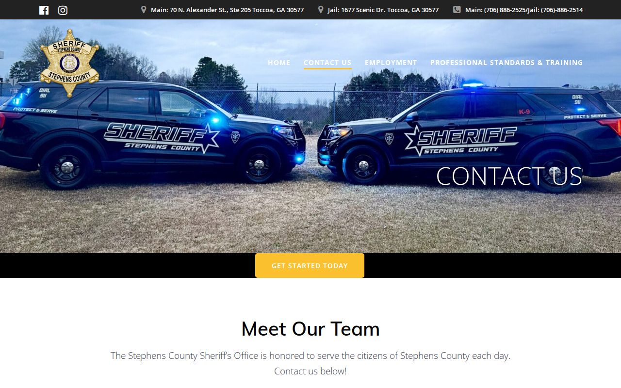 Official Stephens County Sheriff contact page with county division information